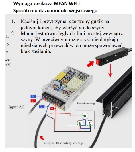 Podłączenie zasilacza szyna magnetyczna 3-fazowa