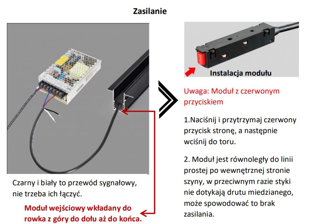 Zasilanie szynoprzewodu z zewnętrznego zasilacza