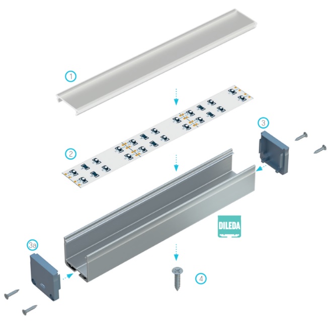 Profil LED natynkowy Dileda akcesoria montażowe
