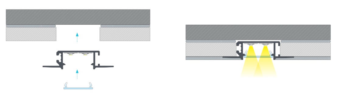 Profil LED GK Zati - montaż między płytami