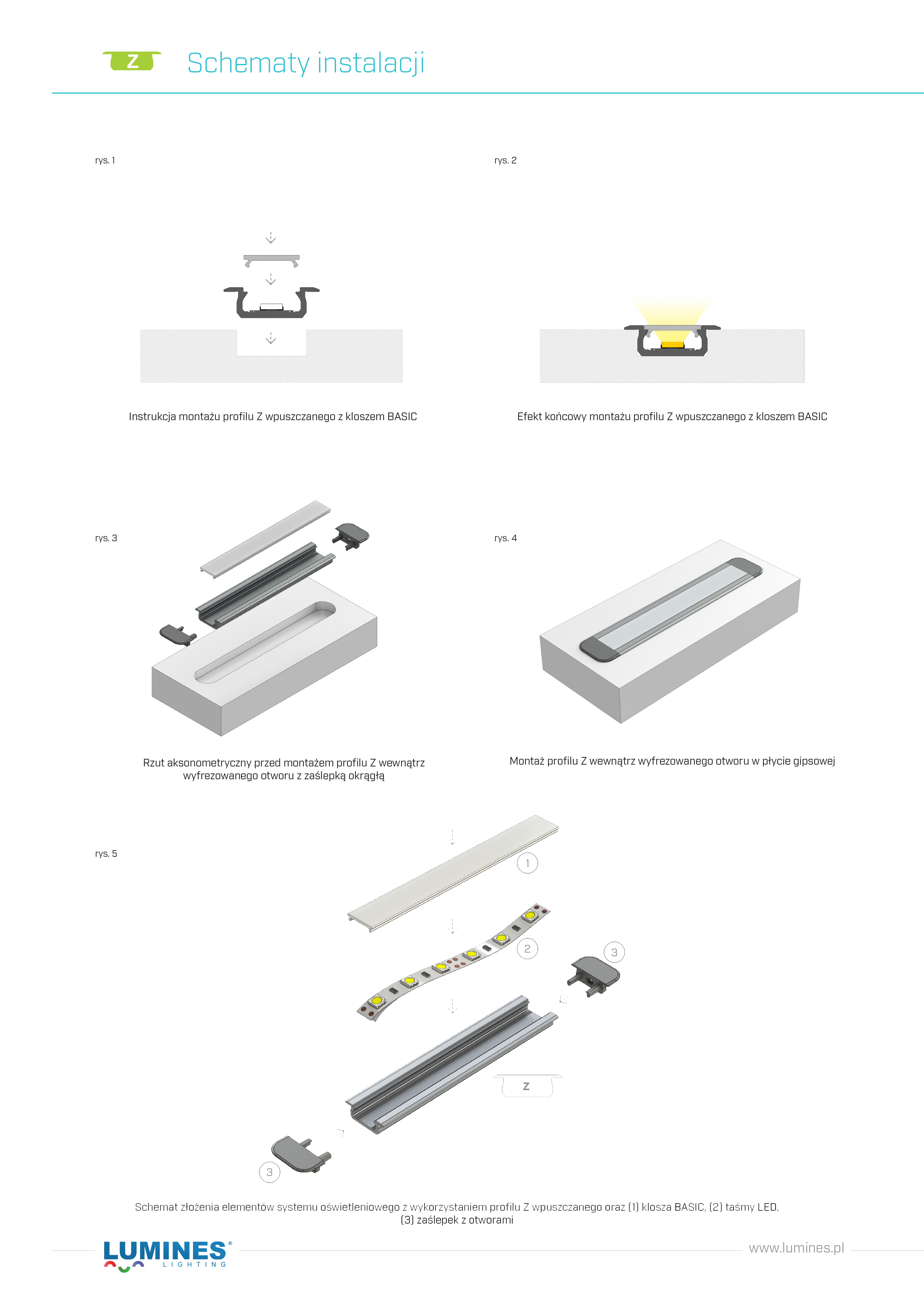 montaż profilu Z lumines