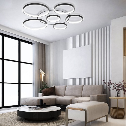 Lampa sufitowa Piccoli 140W czarne okręgi - sterowana pilotem