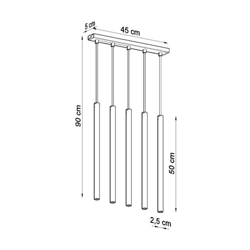 Lampa wisząca tuby PASTELO 5xG9 beton - listwa