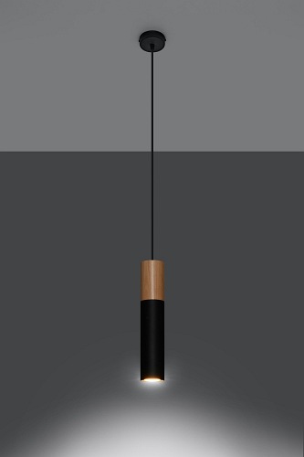 Lampa wisząca PABLO naturalne drewno 1xGU10 czarna