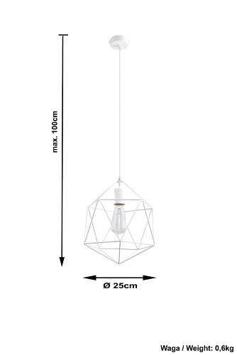 Lampa wisząca diament GASPARE 1xE27 Biała