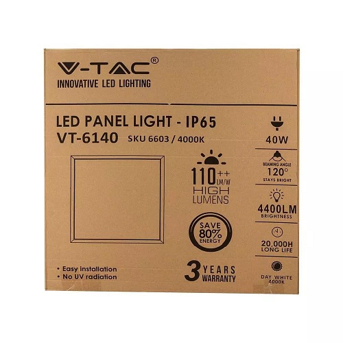 Panel LED 600x600 40W 110lm/W IP65 VT-6140 4000K 4400lm 3 Lata Gwarancji