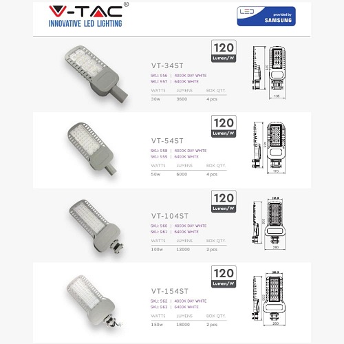 Lampa Uliczna LED V-TAC Samsung 50W 110st 120lm/W VT-54ST 6400K 6000lm