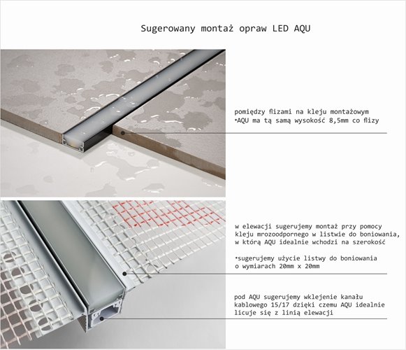 Oprawa liniowa LED IP68 AQU czarna 3000K 1,5m