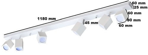 Reflektory sufitowe 6xGU10 białe kwadrat QUANTUS VI belka