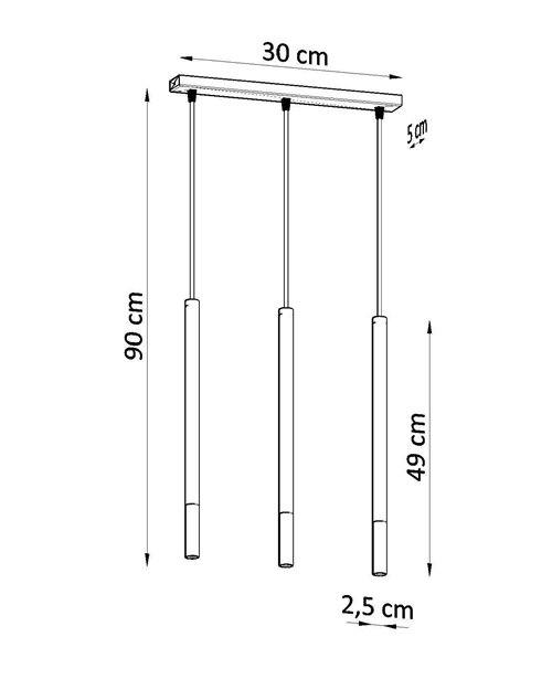 Lampa wisząca listwa 3xTuba G9 MOZAICA 3L czarny/miedź