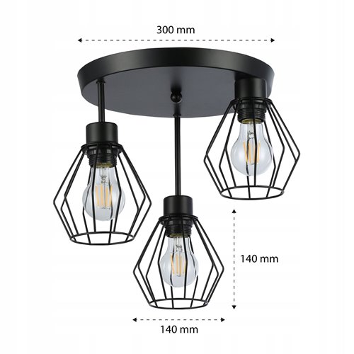 Lampa sufitowa 3xE27 Otis druciana okrągła czarna