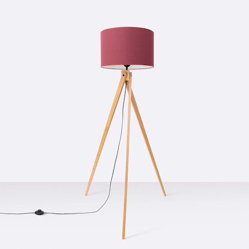 Lampa podłogowa drewniana Natt 1xE27 z burgundowym abażurem