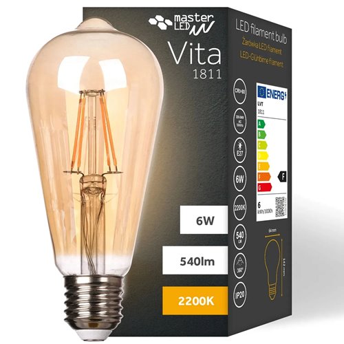 Żarówka LED V-TAC 8W E27 Filament Bursztyn ST64 VT-1968 2200K 700lm