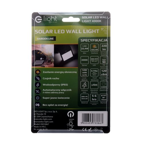 Kinkiet Solarny LED Butterfly Czarny 1,5W