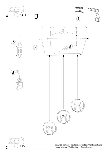 Lampa wisząca TULOS 3L czarna 3xE27