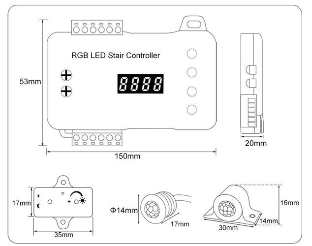 Sterownik schodowy LED RGB Smart z czujnikami ruchu i zmierzchu