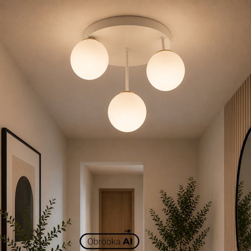 Żyrandol okrągły mleczne kule Bali 3xE27 biały