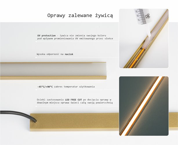 Oprawa liniowa LED IP68 AQU złota 3000K 3m