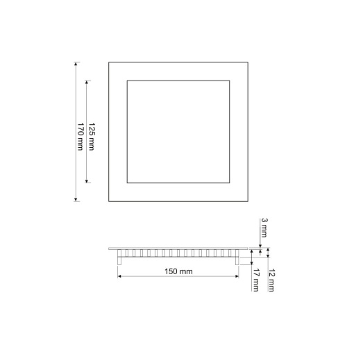 Panel LED 12W podtynkowy, kwadrat 170x170mm, ULTRA SLIM - biała dzienna 