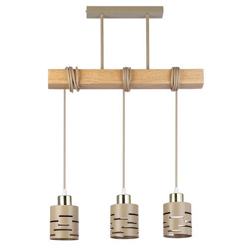 Lampa wisząca belka Timber 3xE27 beż-złoto
