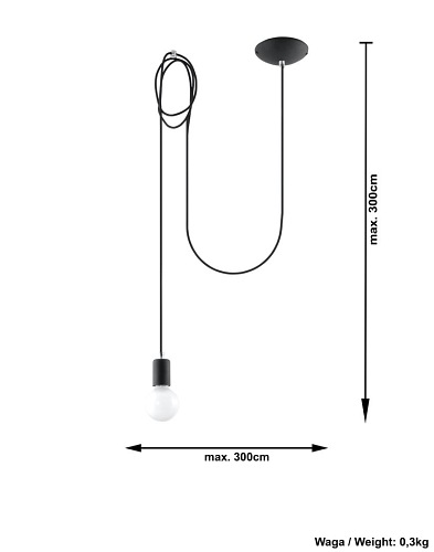 Lampa wisząca żarówka EDISON 1xE27 LONG Czarna