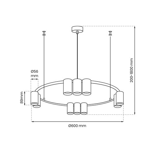 Lampa wisząca okrągła ze spotami Genesis 10xGU10 czarna