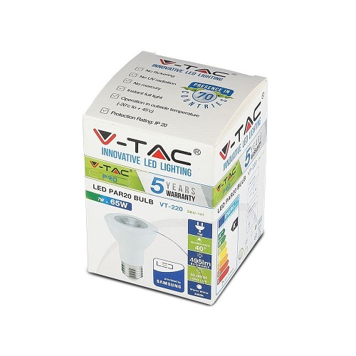 Żarówka LED V-TAC Samsung 7W E27 PAR20 VT-220 3000K 495lm 