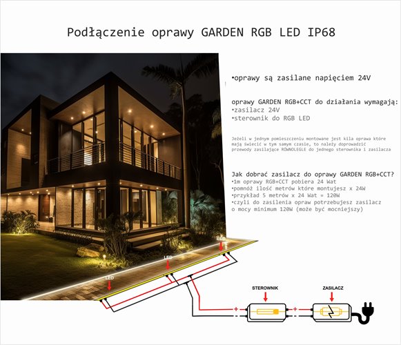 Oprawa liniowa LED IP68 Garden srebrna RGB+CCT 1m