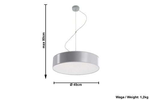 Lampa wisząca plafon ARENA 45 cm 3xE27 szary