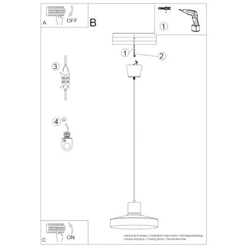 Lampa wisząca klasyczna Bilo 1xE27 żółta