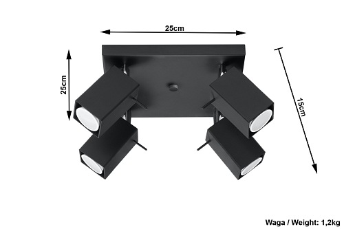 Czarna lampa sufitowa kwadrat reflektory MERIDA 4xGU10