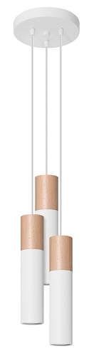 Lampa wisząca Tuba PABLO potrójna biały/drewno