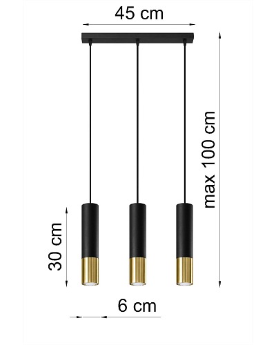 Lampa wisząca listwa z tubami LOOPEZ 3L czarno/złota 3xGU10