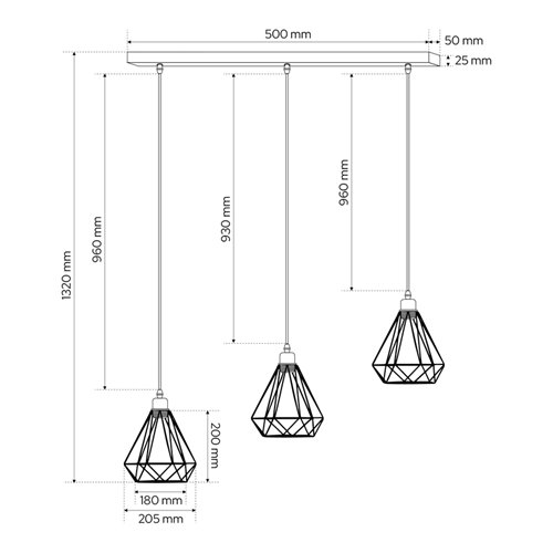 Lampa wisząca ALAMBRA SORO 3xE27 czarna