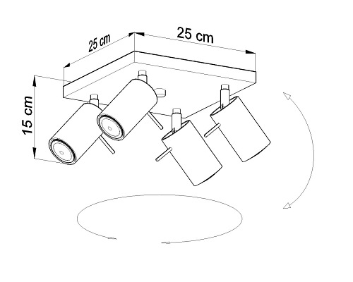 Lampa sufitowa kwadrat z 4 reflektorami RING GU10 Szara