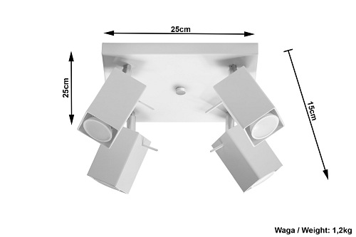 Biała lampa sufitowa kwadrat reflektory MERIDA 4xGU10