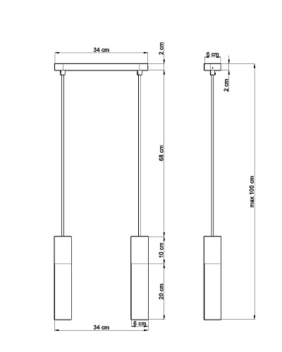 Lampa wisząca tuby BORGIO 2 czarna 2xGU10