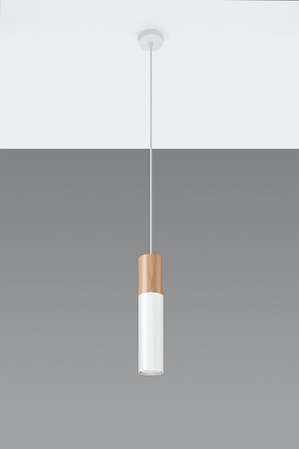 Lampa wisząca PABLO naturalne drewno 1xGU10 biała