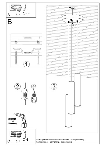 Lampa wisząca Cylindry LAGOS 3P biała 3xGU10