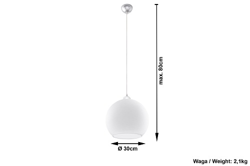 Lampa wisząca biała kula BALL 1xE27