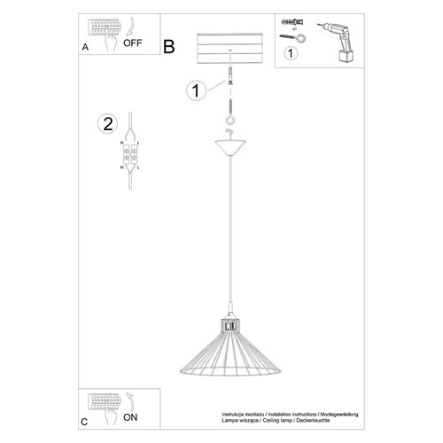 Lampa wisząca druciana EDA 1xE27 czarna