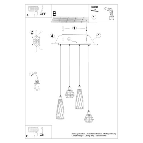 Lampa wisząca designerska SUBA 4xE27 czarna