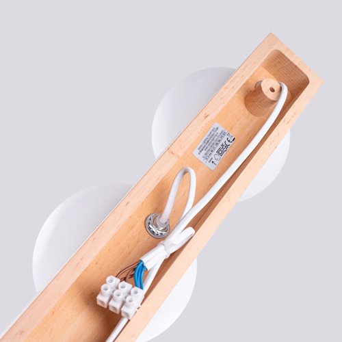 Lampa drewniana z mleczną kulą 3xG9 naturalne drewno