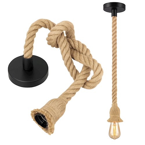 Lampa wisząca sznur 1xE27 120cm czarna podsufitka