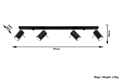 Lampa sufitowa reflektory RING 4xGU10 80cm Czarna