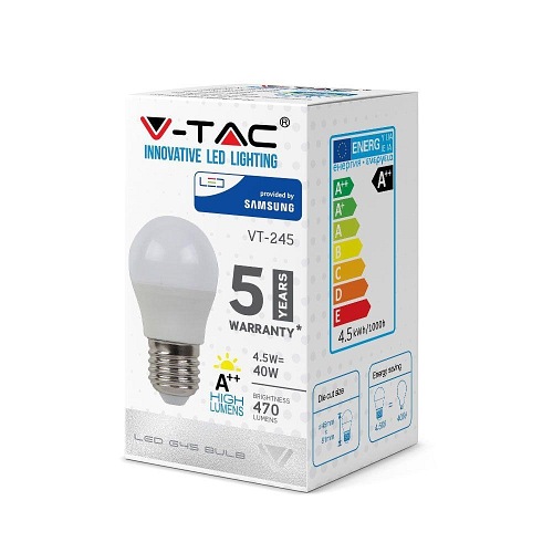 Żarówka LED V-TAC Samsung 4.5W E27 Kulka G45 VT-245 3000K 470lm