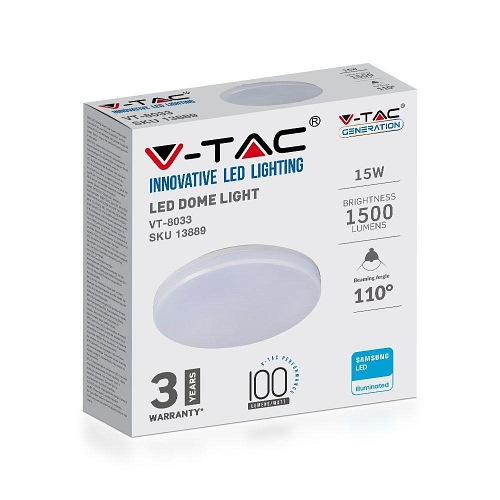 Plafon Okrągły V-TAC 15W LED Samsung IP44 100lm/W VT-8033 3000K 1500lm