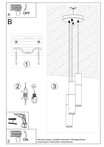 Lampa wisząca Tuby BORGIO 3P biała 3xGU10