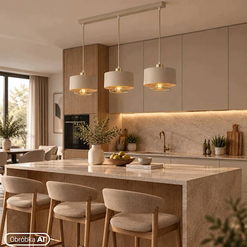 Potrójna lampa wisząca E27 Velto Loft listwa 60cm beżowa
