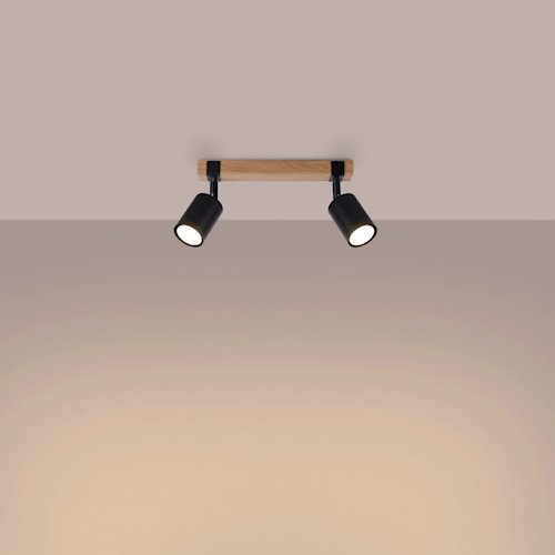 Lampa drewniana z reflektorami Fager 2xGU10 czarna